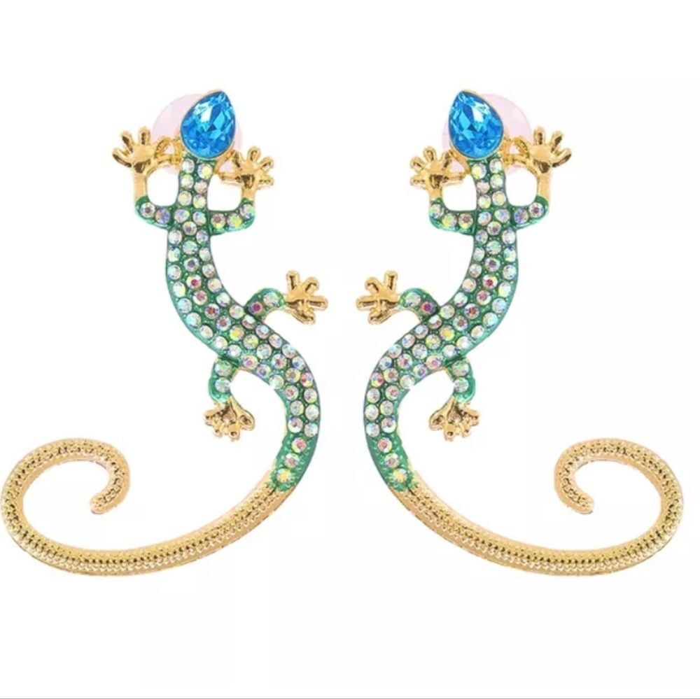 NWOT Rhinestone Gecko Earrings